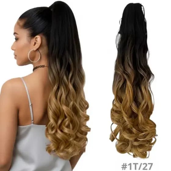 Extensão cabelo morena iluminada rabo de cavalo com presilha/piranha cor morena iluminada