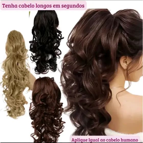 Aplique rabo de cavalo com Presilha/Piranha ondulado fibra Orgânica Premium loiro preto castanho marsala morena iluminad