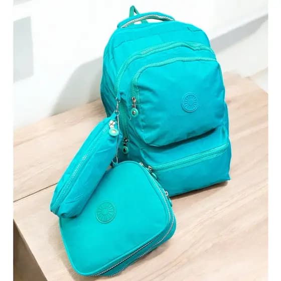 Kit Mochila com Estojo Volta as Aulas Com Chaveiro Macaquinho Pelucia
