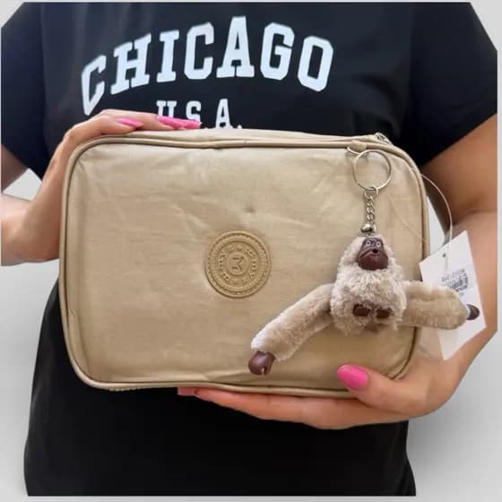 Estojo Escolar Metalizado Box Unissex Com Chaveiro Macaquinho