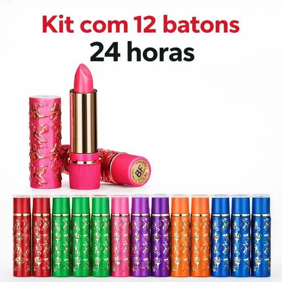 Kit 12 Batom mágico 24 horas coloridos da Vovó 24 Horas Longa Duração