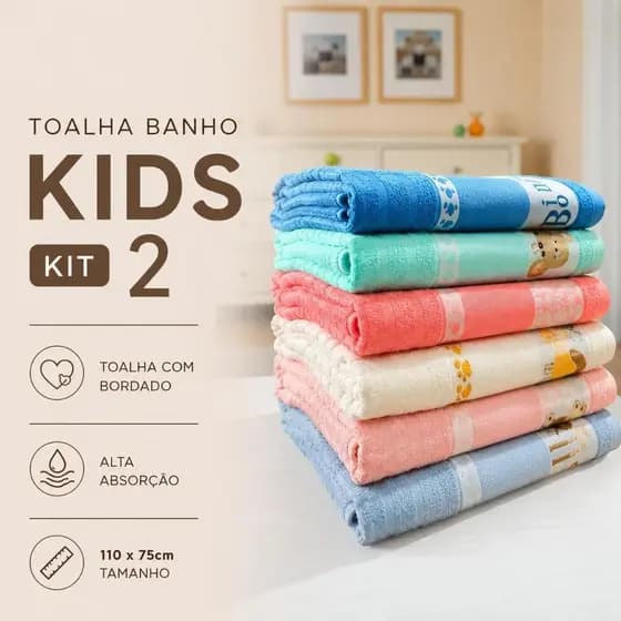 Toalha de Banho Infantil Kids Para Bordar Ponto Cruz 100% Algodão