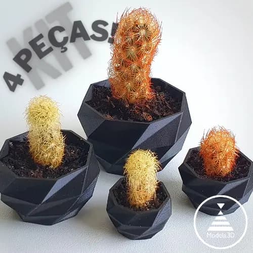 Kit de 4 peças! Mini Vaso Decorativo Poligonal Suculenta Cachepot Quarteto de Cachepot para Suculentas / Vaso Pequeno / Vaso Suculenta / Vaso Lowpoly - 4 unidades
