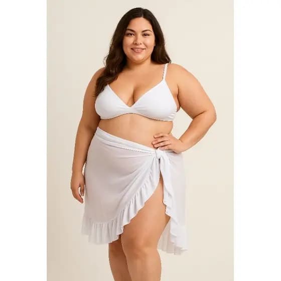 Saída de Praia Plus Size MODELO: Pareô Mini Saia com Babado Amarração Lateral | Moda Praia Feminina Veste 46 - 50