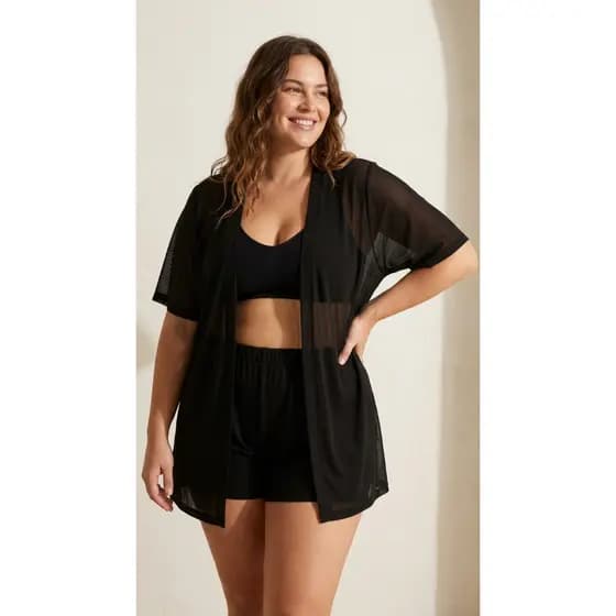 Saída de Praia Plus Size Conjunto Short + Kimono Curto | Veste 46 ao 50