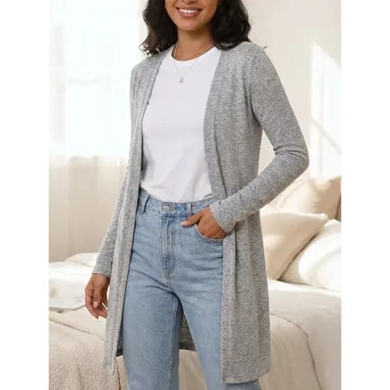Cardigan Longo de Lãzinha Manga Longa - Leve Macio e Versátil Tamanhos M G e GG Ideal para Jeans Vestido ou Legging