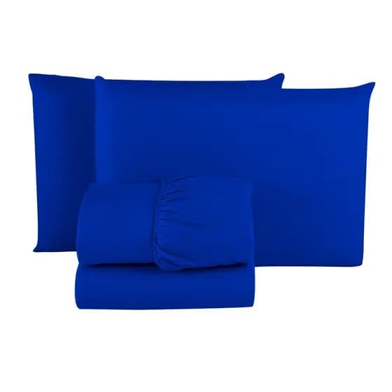 Kit 5 Jogo de Lençol Casal Microfibra PREMIUM 03 Peças Jogo de Cama Box 30CM Altura TODOS AZUL ROYAL