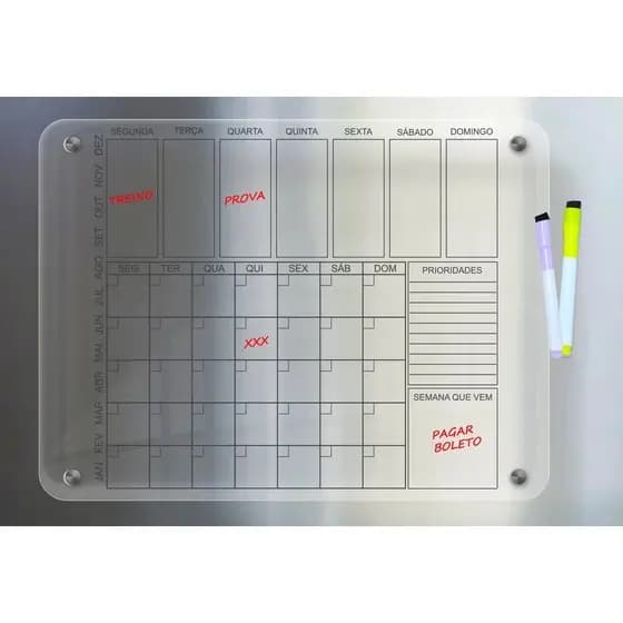 Lousa Magnética Planner Mensal Semanal Dieta Anotações Imã de Geladeira C/ Caneta Escreve e Apaga