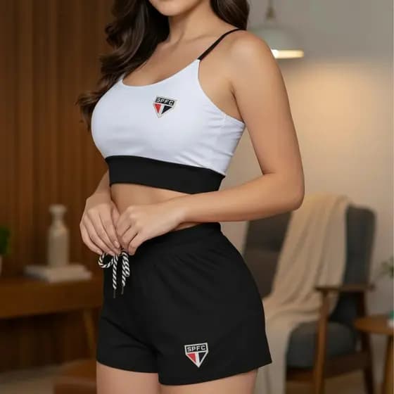 Conjunto de Body Maio Com Bojo e Shorts Tactel