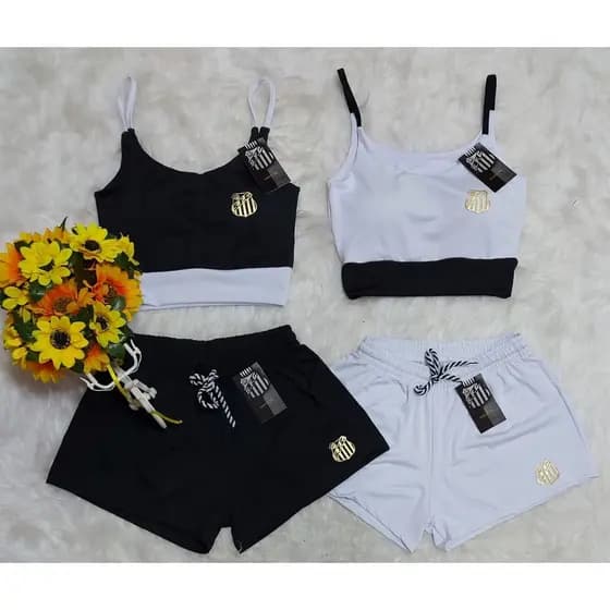 Conjunto Torcedor Feminino Cropped Top + Shorts