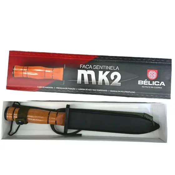 Faca Mk2 Com Bainha E Cabo De Madeira Envernizado