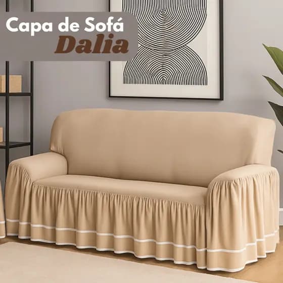 Capa de Sofá Dalia 3 lugares Protetor Tecido Microfibra Peletizado Com Babado