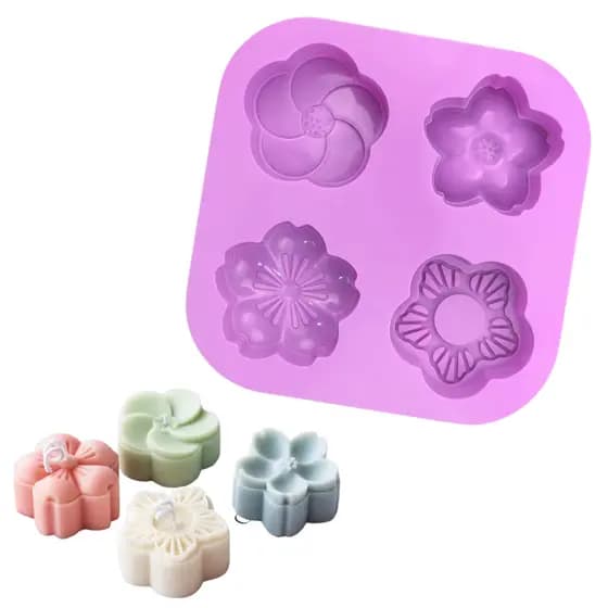 Molde De Silicone Sabonete Artesanal de Flores 50g Forma 4 Cavidades Velas Sabão DIY