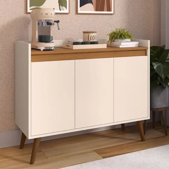 Aparador Armário Rack Buffet Modelos de 3 Portas Cantinho do Café Com Prateleira e Pés Palito