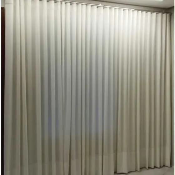 Cortina de Trilho Suíço Blackout 100% + Linho Off White Completa Pronta para Uso
