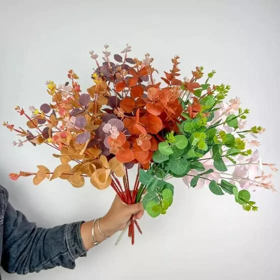 Eucalipto - Buque de Eucalipto com 16 flores folhas de eucalipto Plantas Verdes Artificiais - A-49