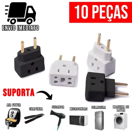 Adaptador de Tomada Ultra Resistente para Secador Air Fryer Benjamin Bivolt 10A e 20A