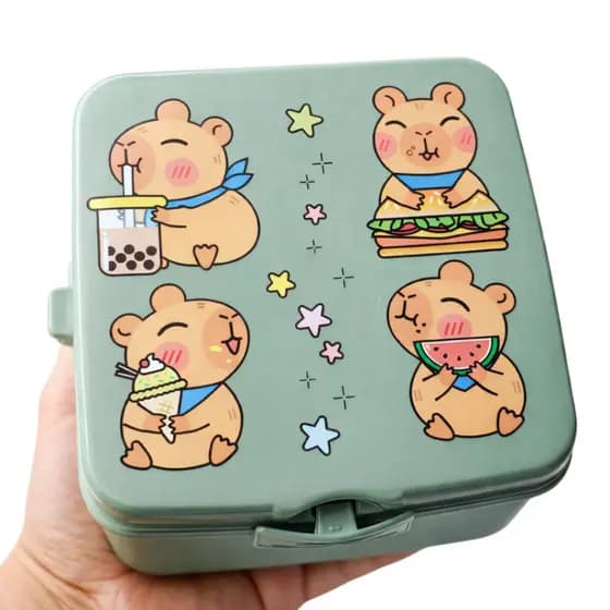 Lancheira Infantil Keita Verde Animais - Leve e Resistente com 4 Divisórias