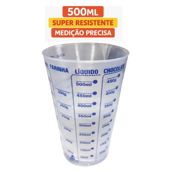 Copo Medidor 500ml Transparente Graduado Cozinha Receitas Chocolate Líquidos Resistente