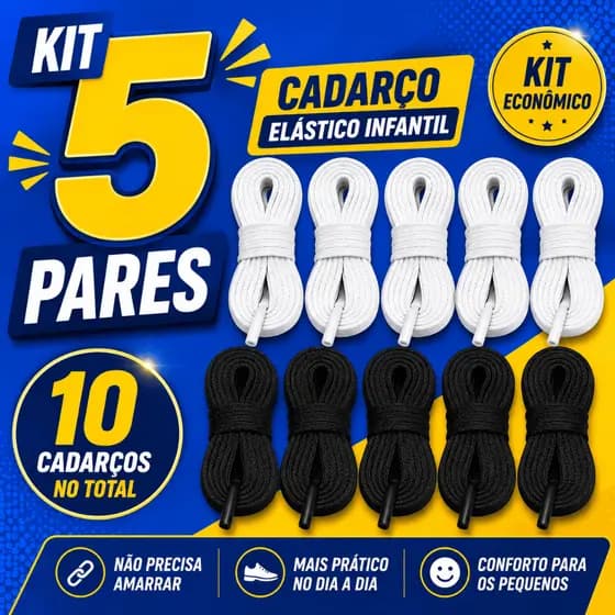 Kit 5 Pares Cadarço Para Tênis Infantil 60cm Modelo Chato Resistente