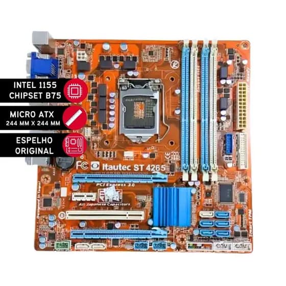 Placa Mãe Itautec ST 4265 LGA 1155 – DDR3 – Chipset B75 – 2 e 3 geração - Recondicionada