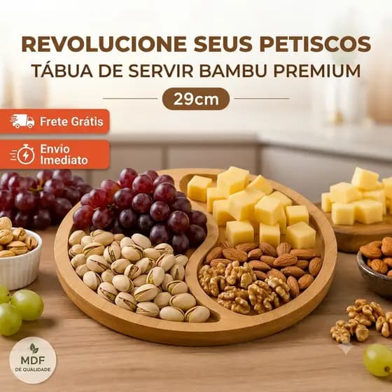 Tábua De Petiscos Mdf Redonda Com 2 Divisórias