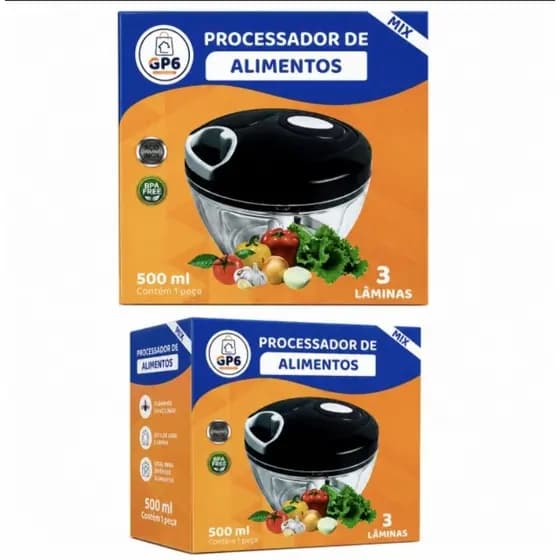 Processador Triturador De Alimentos De 500 ML Manual Com 3 Lâminas Para Seu Dia A Dia