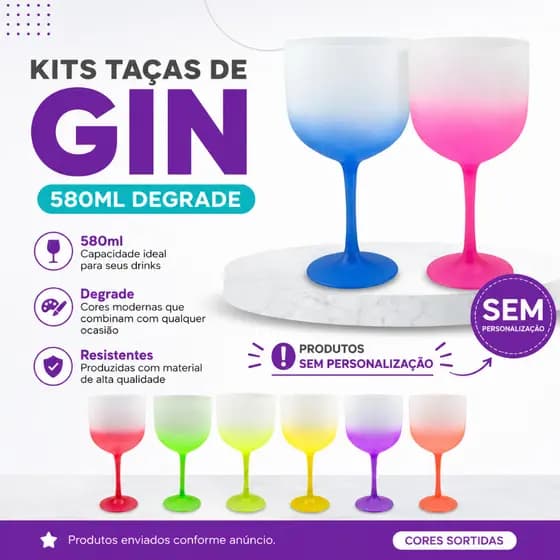 Kit 50 taças de Gin 450ml degrade - SEM PERSONALIZAÇÃO
