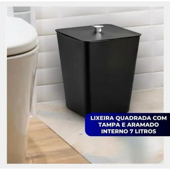 Lixeira Quadrada 7l Lavabo Banheiro Cozinha Com Aramado