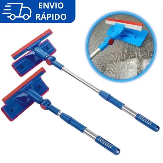 Rodo Limpa Vidro e Janela Extensível 2 em 1 com Esponja Mágico Limpa Box Espelho Varanda