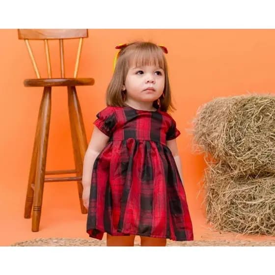 Vestido Xadrez Bebê Menina Vestido São João Infantil Baby Vestidinho Junino look Mês Versário Junino São João Xadrez