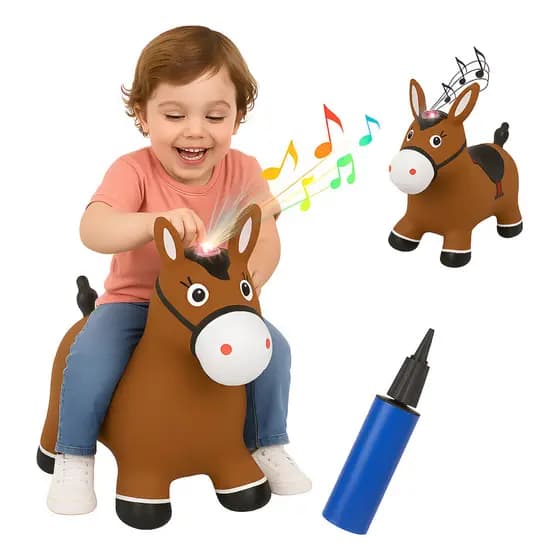 Cavalinho De Borracha Marrom Cavalo Inflável Burrinho Infantil Upa Upa Musical Som E Luz Brinquedo Educativo Equilíbrio