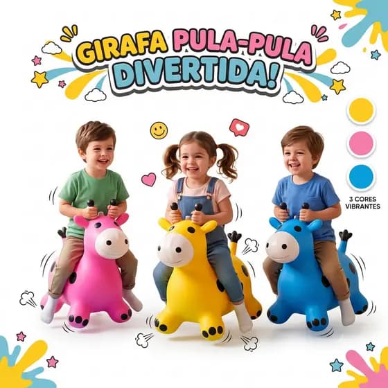 Girafa Pula Pula Pocoto Infantil Inflável Som Luz Resistente Brinquedo Cavalo Educativo Desenvolvimento Motor Equilíbrio
