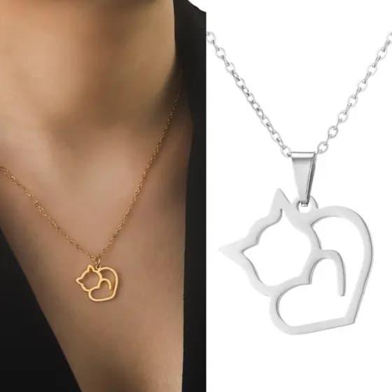 Colar feminino Lov Cat feito em Aço inoxidável - Amor por Gatos e animais - NÃO ENFERRUJA - Mulheres