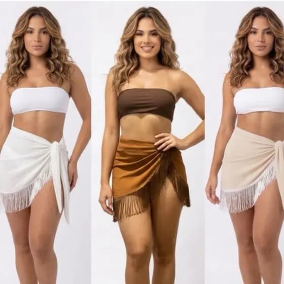 Saída de praia Saia de franjas saída de praia pareô do P ao Plus Size