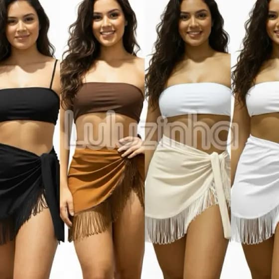 Saída de praia saia com franjas saida de praia pareô verão piscina do P ao Plus Size