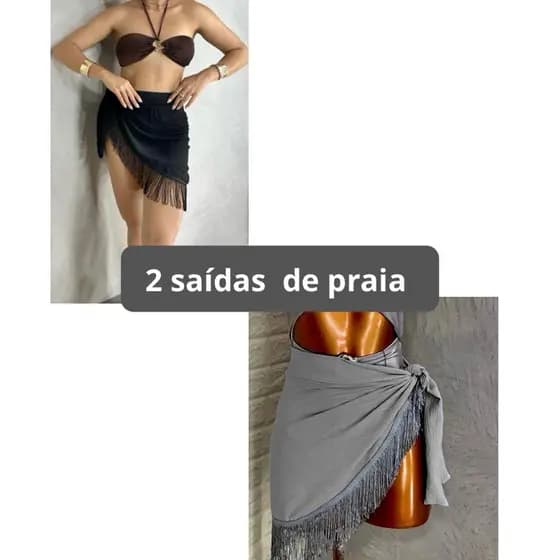 kit 2 saídas de praia franjas amarração pareo moda verão piscina