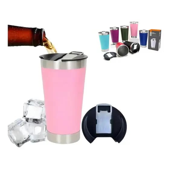 Copo Térmico 473ml Inox Com Tampa E Abridor: Cor Rosa