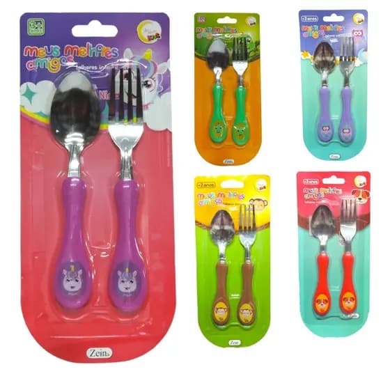 Kit Jogo Talher Aco Inox Infantil Bebe Colher Garfo