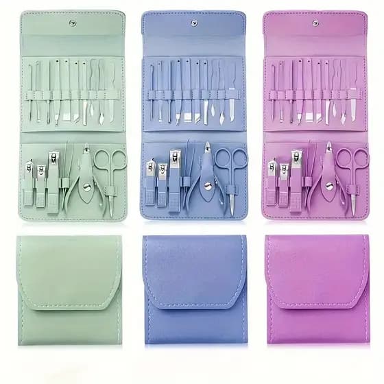 Conjunto de Ferramentas para Manicure com Estojo de Viagem Portátil, Cortadores de Cutículas e Kit de Corte, Cortadores