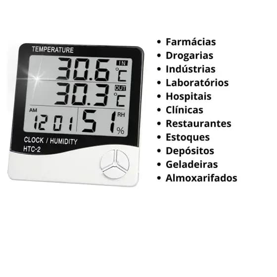 Termo Higrômetro Digital HTC2 Temperatura Interna e Externa Umidade Relógio Data Despertador Sensor