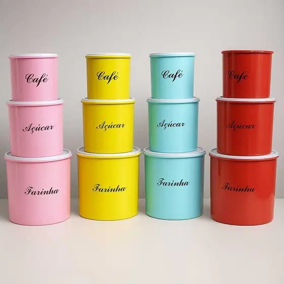 Kit trio porta mantimentos farinha açúcar e café.