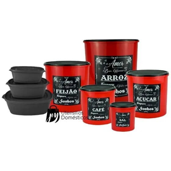 Conjunto de Potes de Mantimentos 5 peças Decopado com Trio Oval Premium.