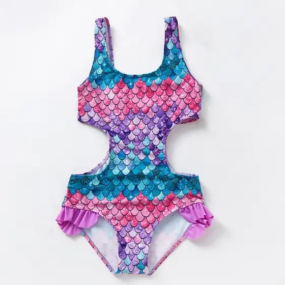 Meninas Na Moda Maiô De Uma Peça Gradiente Escala De Peixe Gráfico Secagem Rápida Halter Sem Mangas Roupa De Banho