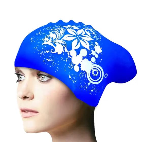 Touca De Natação Impermeável De Silicone Lily Impressa Dupla Para Cabelos Longos , Mulheres E Meninas