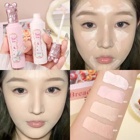 Corretivo Iluminador Natural De 4 Cores-Controle De Óleo À Prova D'água-Líquido Com Impressão Floral-Hidratante Duradour