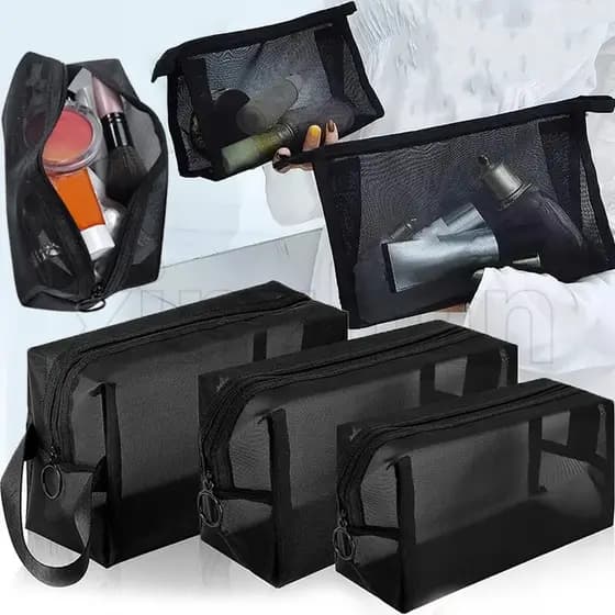 Novos Sacos De Cosméticos Transparentes De Malha/Bolsa Organizadora De Viagem Portátil/Lavagem Com Zíper Casual /