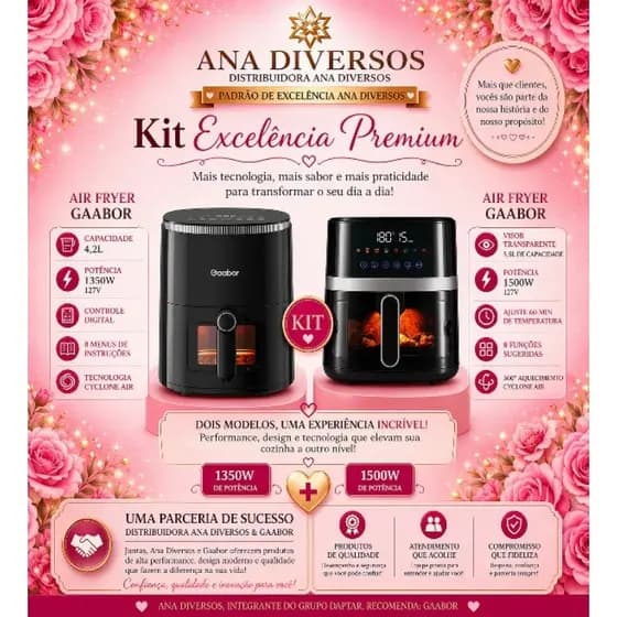 🌈🇮🇱✡🇧🇷 KIT PERFEITO AIR FRYER 4,2L 1350W 127V + AIR FRYER 5,5L 1500W 127V GAABOR