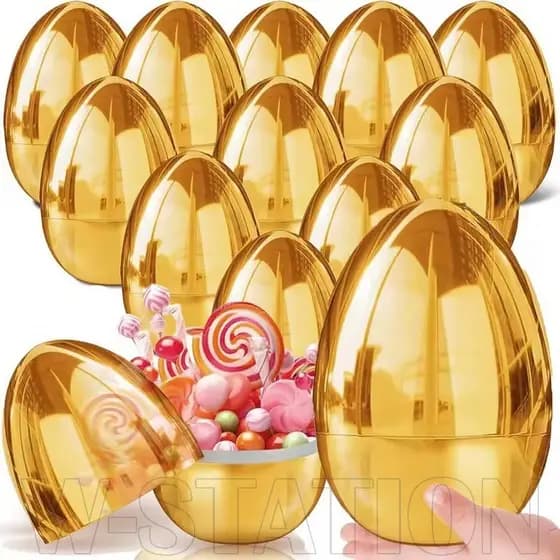 3-1Pcs Ovos De Páscoa Dourados Gigantes-Casca De Ovo Vazia Preenchível-Aberto , Grande , Plástico-Decoração De Casa-Caix