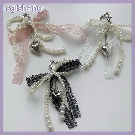 sg Doce Arco Frisado Chaveiro 1 Pçs Laço Bowknot Pingente Cinta Para Telefone Bolsa Saco Decoração Feminino Meninas Pres